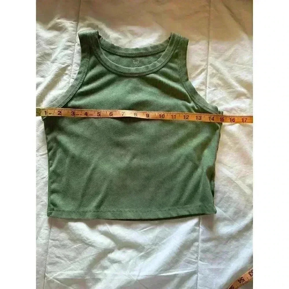 INDIGO Womans size small casual crop tank top ribbed soft green scoop neck - Picture 6 of 8